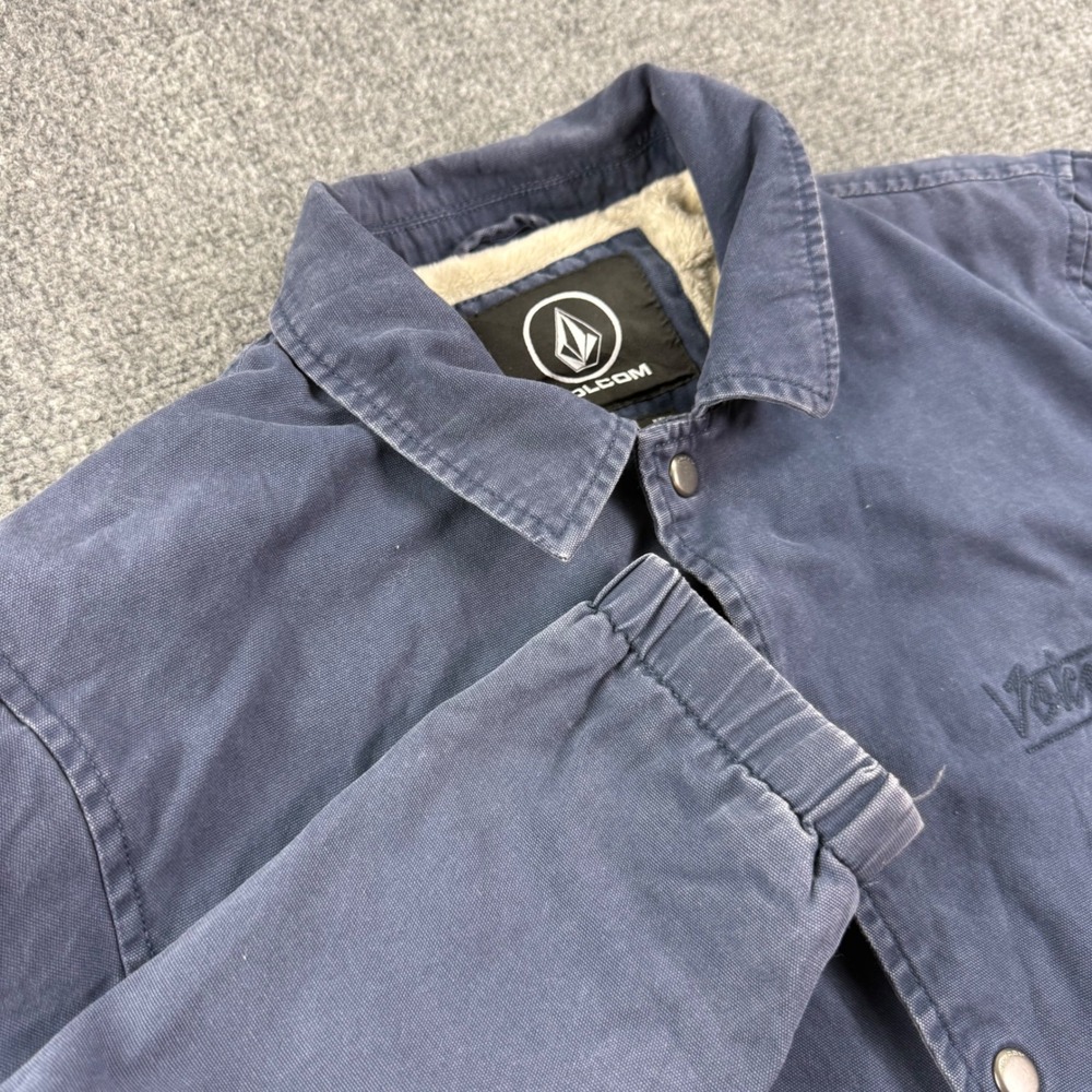 Volcom Coaches Jacket Medium Blue Faux Fur Lined Canvas A1631700 Mens